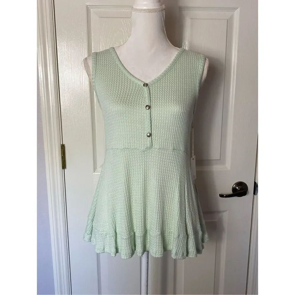 AVA JAMES Womens Small Light Mint Sleeveless  Top